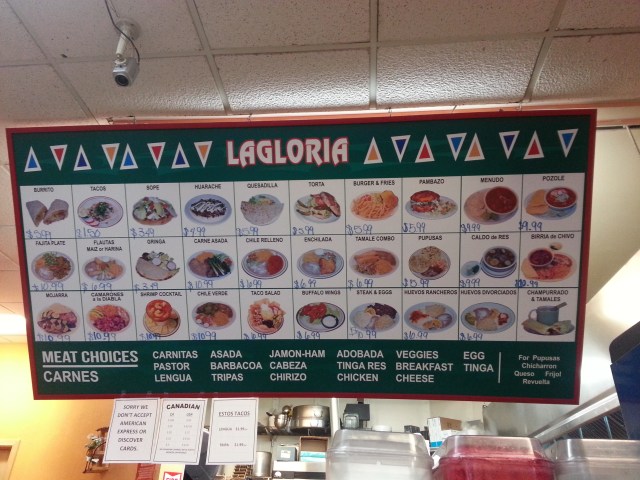 La Gloria - Menu