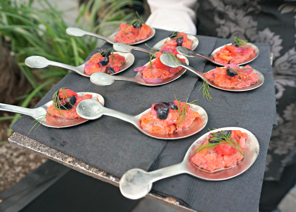 Olive oil poached salmon with blueberry & lemon