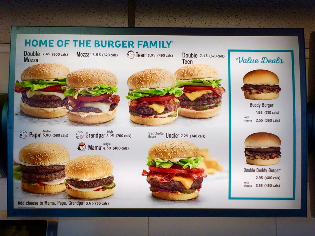 A&W Restaurant Burger Family menu options